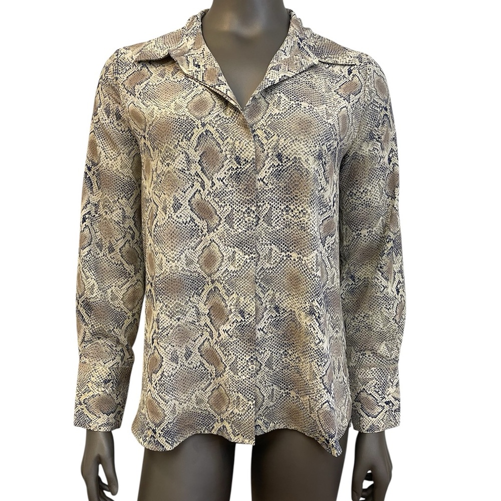 Mango Button Up Shirt Women’s 6 Snakeskin MNG Collared Long Sleeve